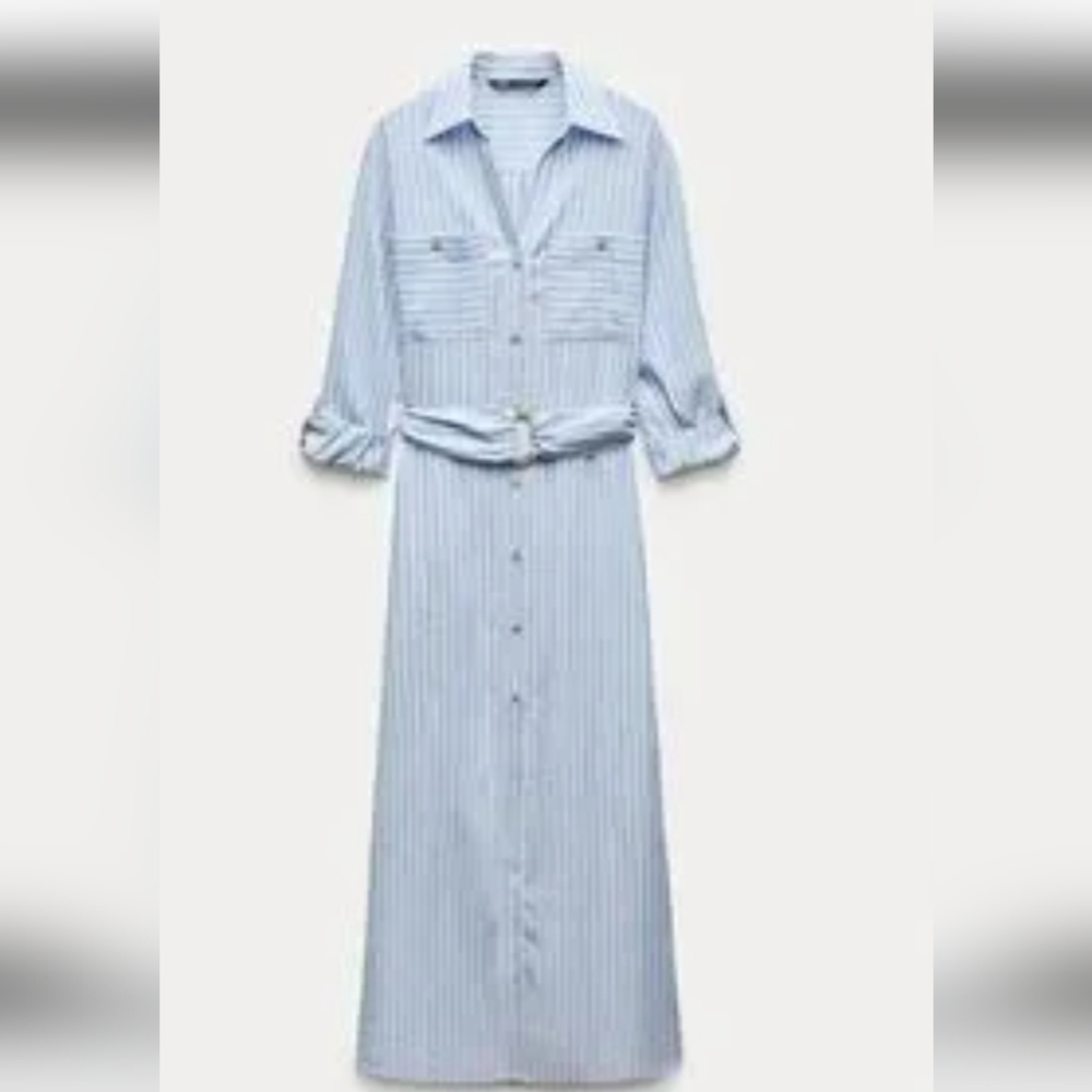 Zara Light Blue and White Striped Dress - Picture 2 of 8